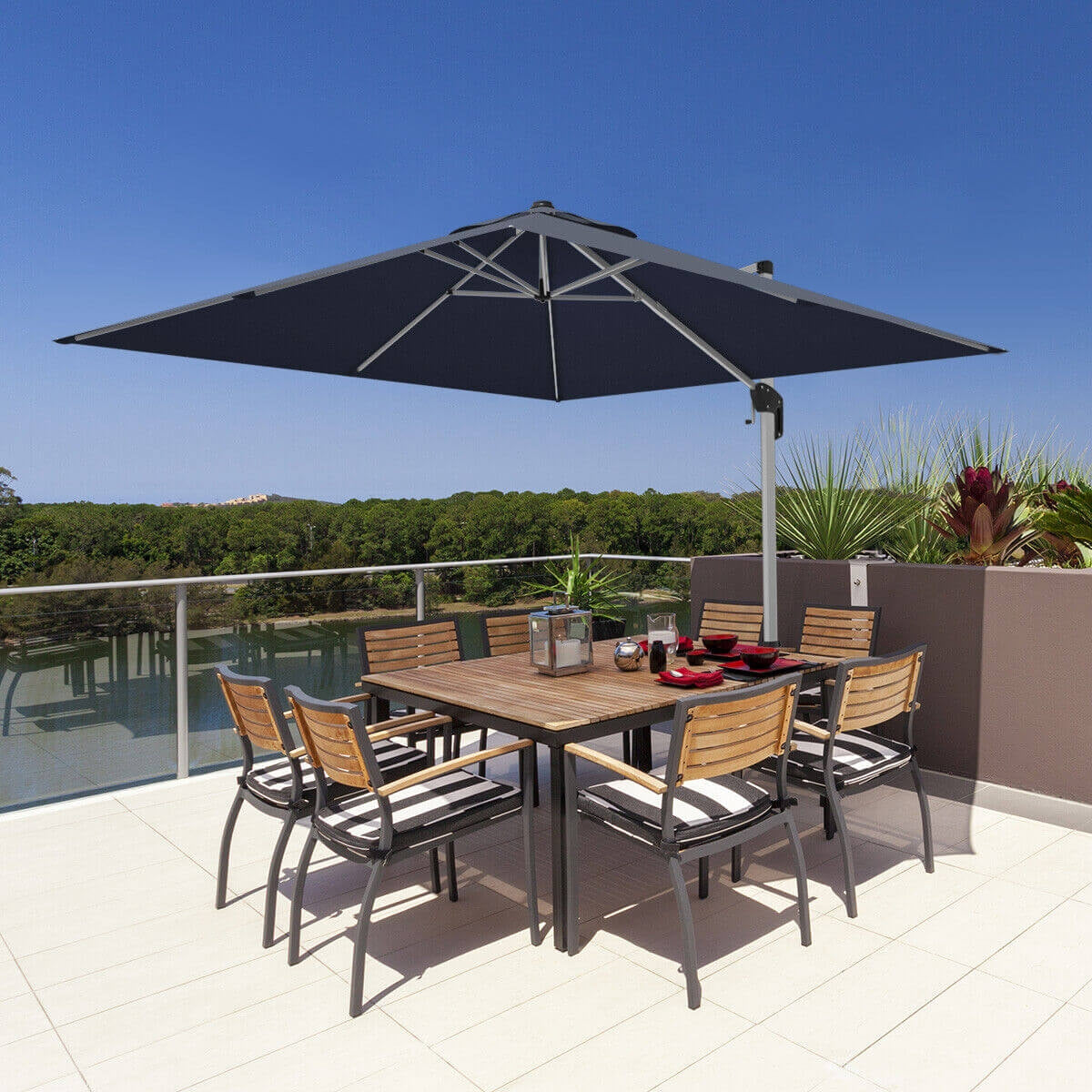 10 Feet 360° Tilt Aluminum Square Patio Umbrella without Weight Base-Navy