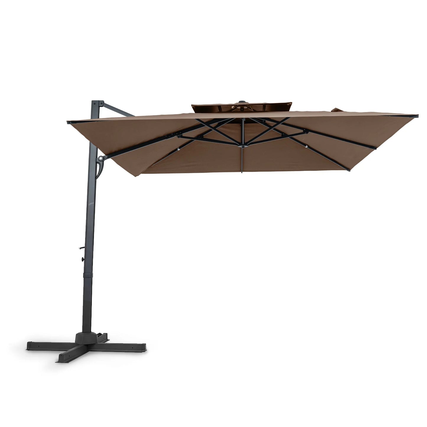 10 FT Patio Cantilever Umbrella with 360° Rotation and 8 Sturdy Ribs for Backyard-Beige