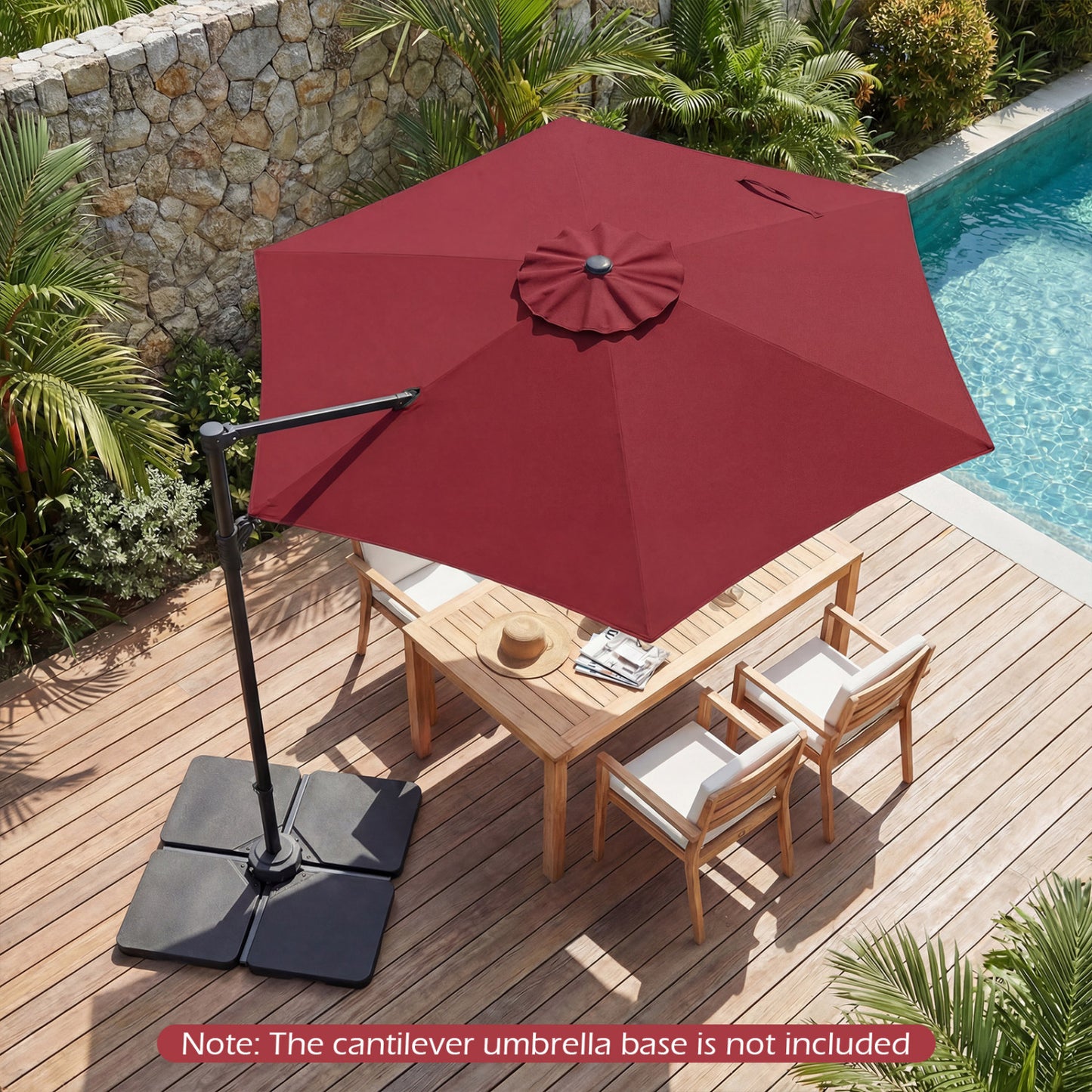 10 FT Patio Cantilever Umbrella with 360° Rotation and Air Vent for Backyard and Poolside-Beige