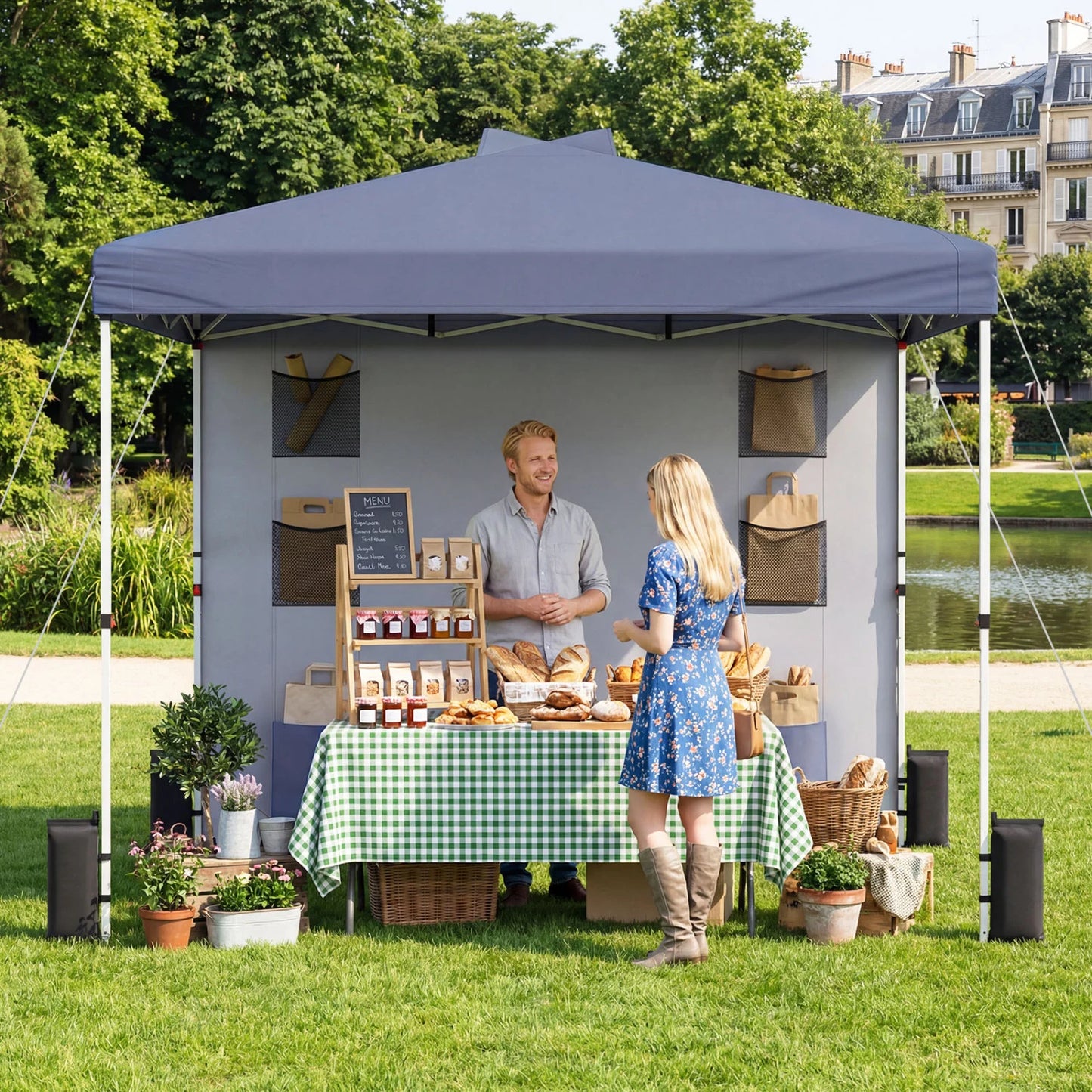 10 x 10 FT Pop up Canopy Tent with Sidewall 6 Pockets Instant Setup Commercial Gazebo-Blue