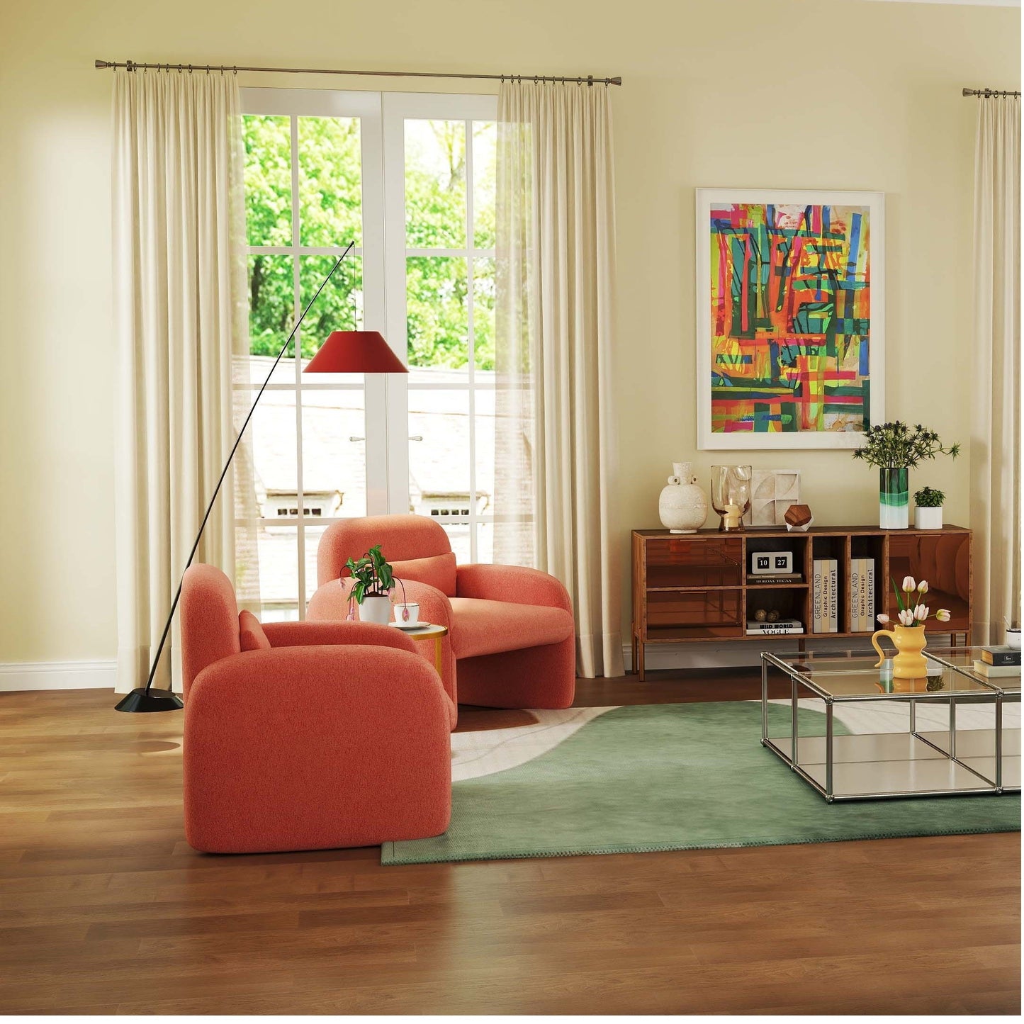Set of 2 Modern Accent Chair and Marble Top Side Table Set