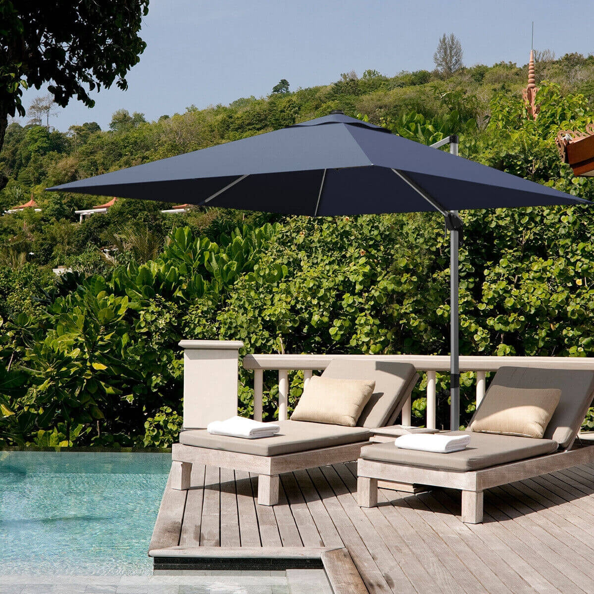 10 Feet 360° Tilt Aluminum Square Patio Umbrella without Weight Base-Navy