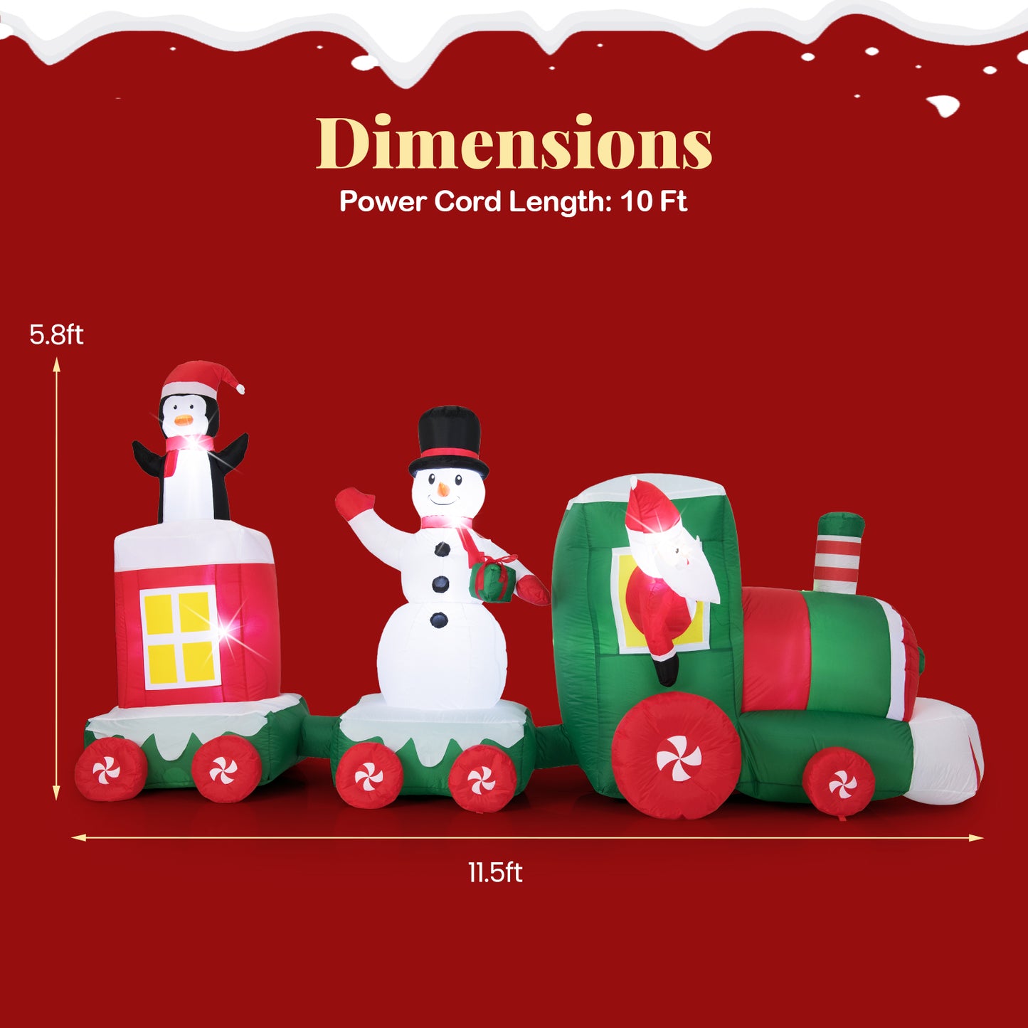 11.5 FT Christmas Inflatables Train Blow Up Santa Claus Driving Train