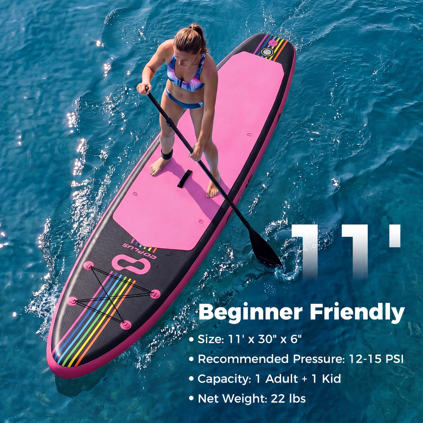11' Wide Inflatable Stand Up Paddle Board with Backpack for All Skill Levels-Blue