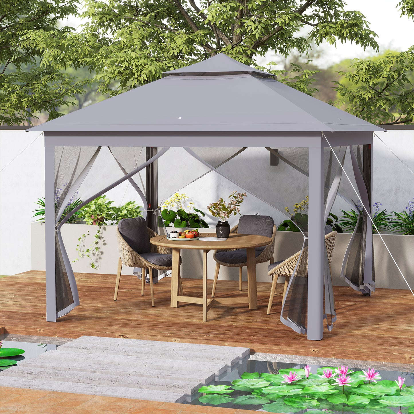11 x 11 Feet 2-Tier Pop-Up Gazebo Tent Portable Canopy Shelter Carry Bag Mesh-Blue