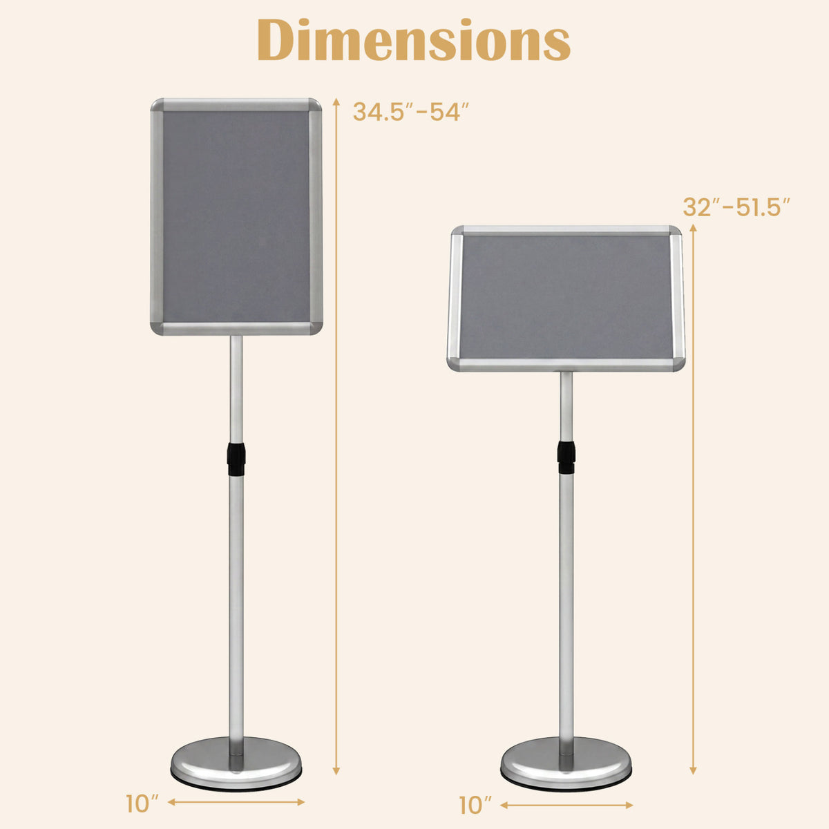 Black 11x17 inch height adjustable sign holder stand with snap-open frame, suitable for home office or display signage.