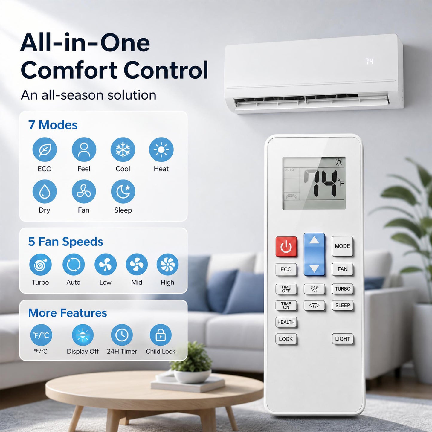 Lithzen 12000 BTU 115V 17 SEER2 Mini Split Air Conditioner and Heater WiFi Enabled