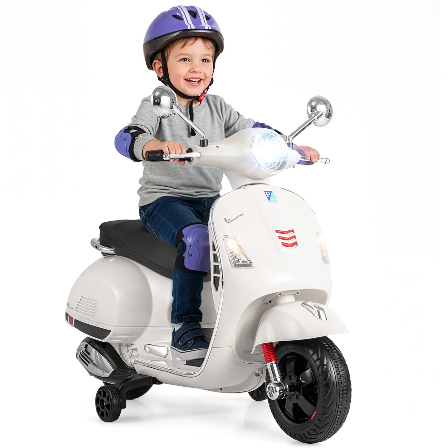 12V Kids Electric Motorcycle Licensed VESPA with Music and Training Wheels-Green