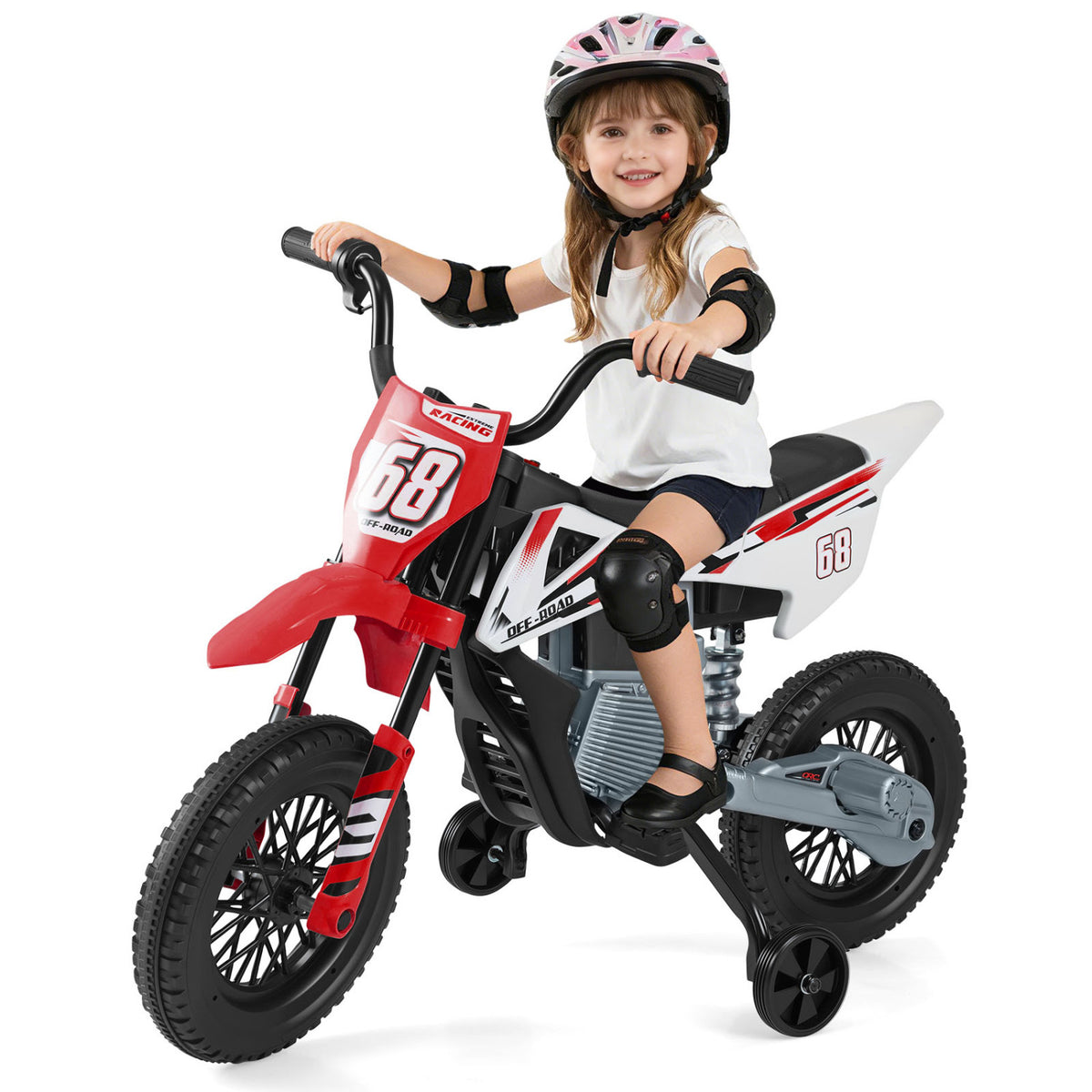 12V Kids Electric Motorcycle with Detachable Training Wheels and Music-Green