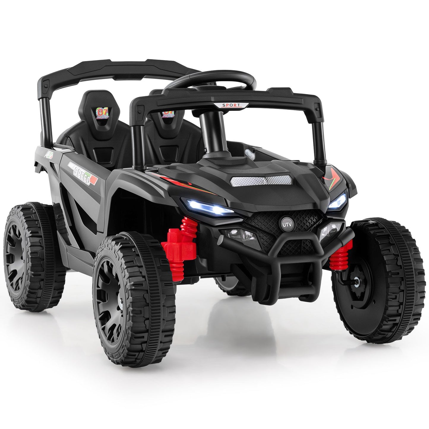 12V Kids Ride On Car UTV Electric Vehicle with LED Lights Music and Horn-Black