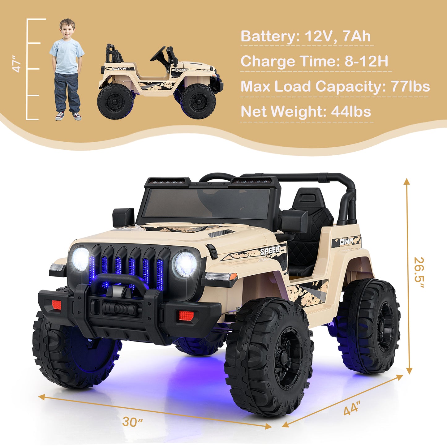12V Kids Ride-on Jeep Car with 2.4 G Remote Control-Gray