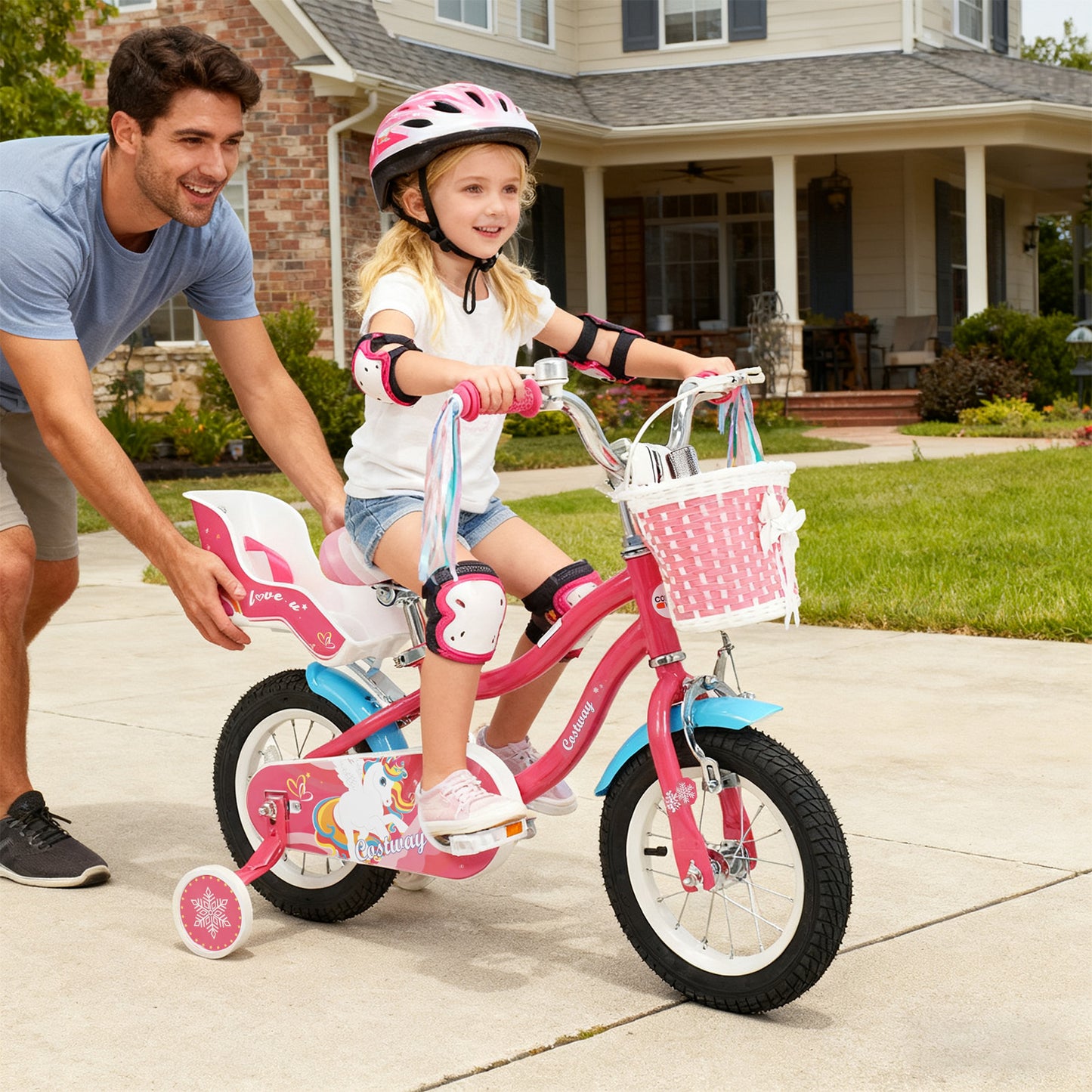 16 Inch Girls Bike for 4-7 Years Old Kids Bike with Doll Seat and Training Wheels