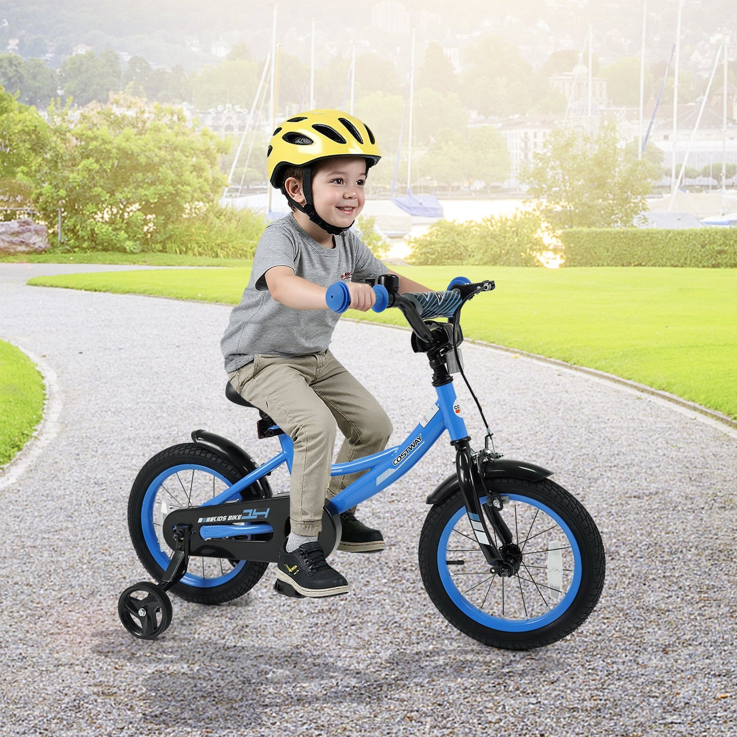 12/14/16/18 Inches Kids Bike with Removable Training Wheels and Adjustable Seatfor 3-8 Years Old Navy-12 inches