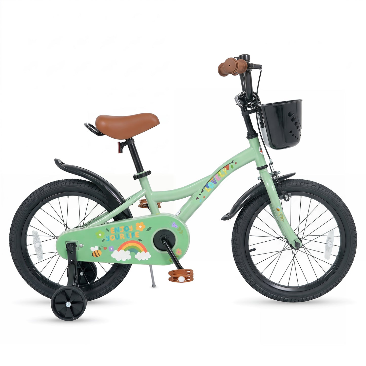 12-18 Inches Green Girls Bike for 3-8 Years Old with Basket - Spring Party-18 inches