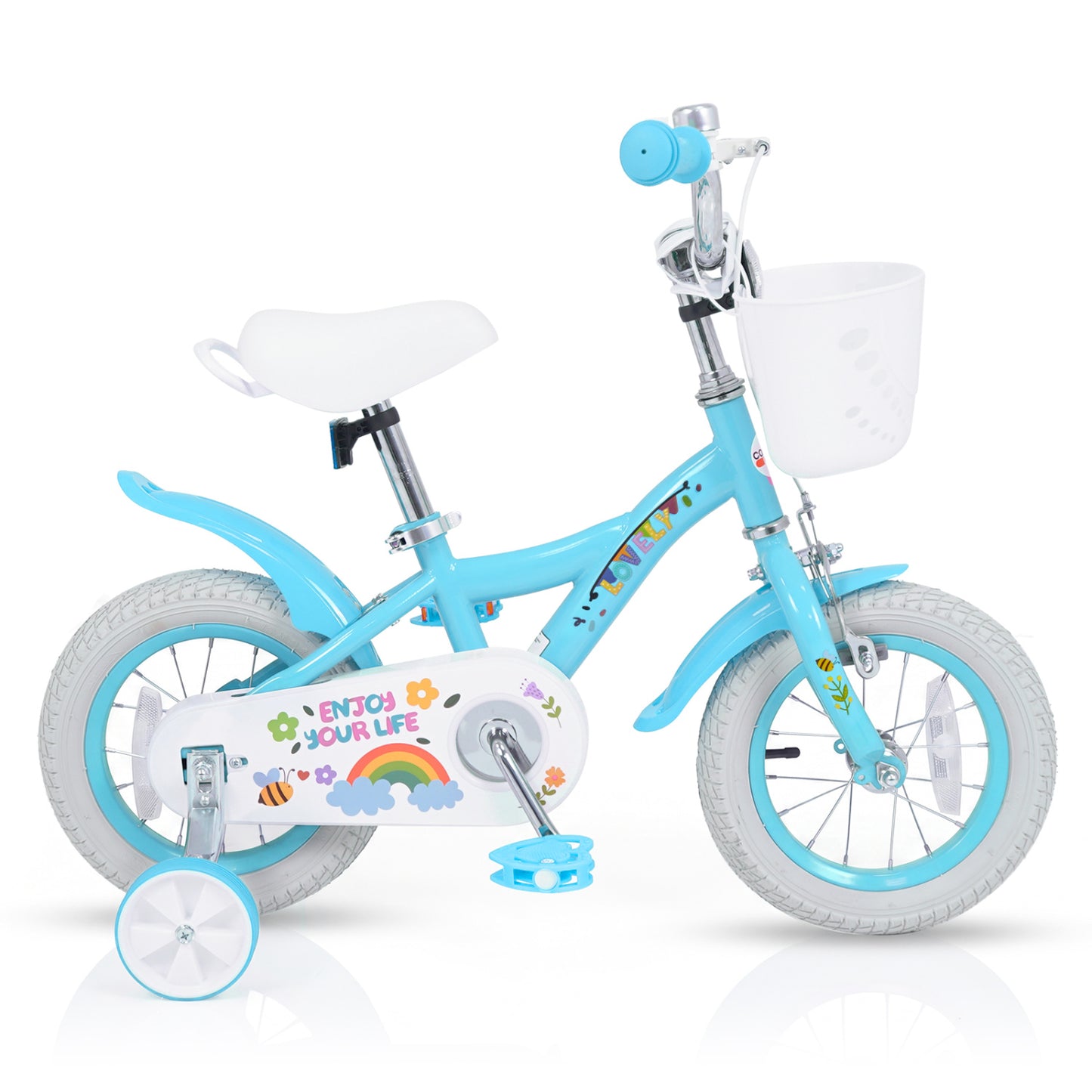 12 Inches Girls Bike for 3-4 Years Old with Training Wheels and Basket - Spring Party Blue
