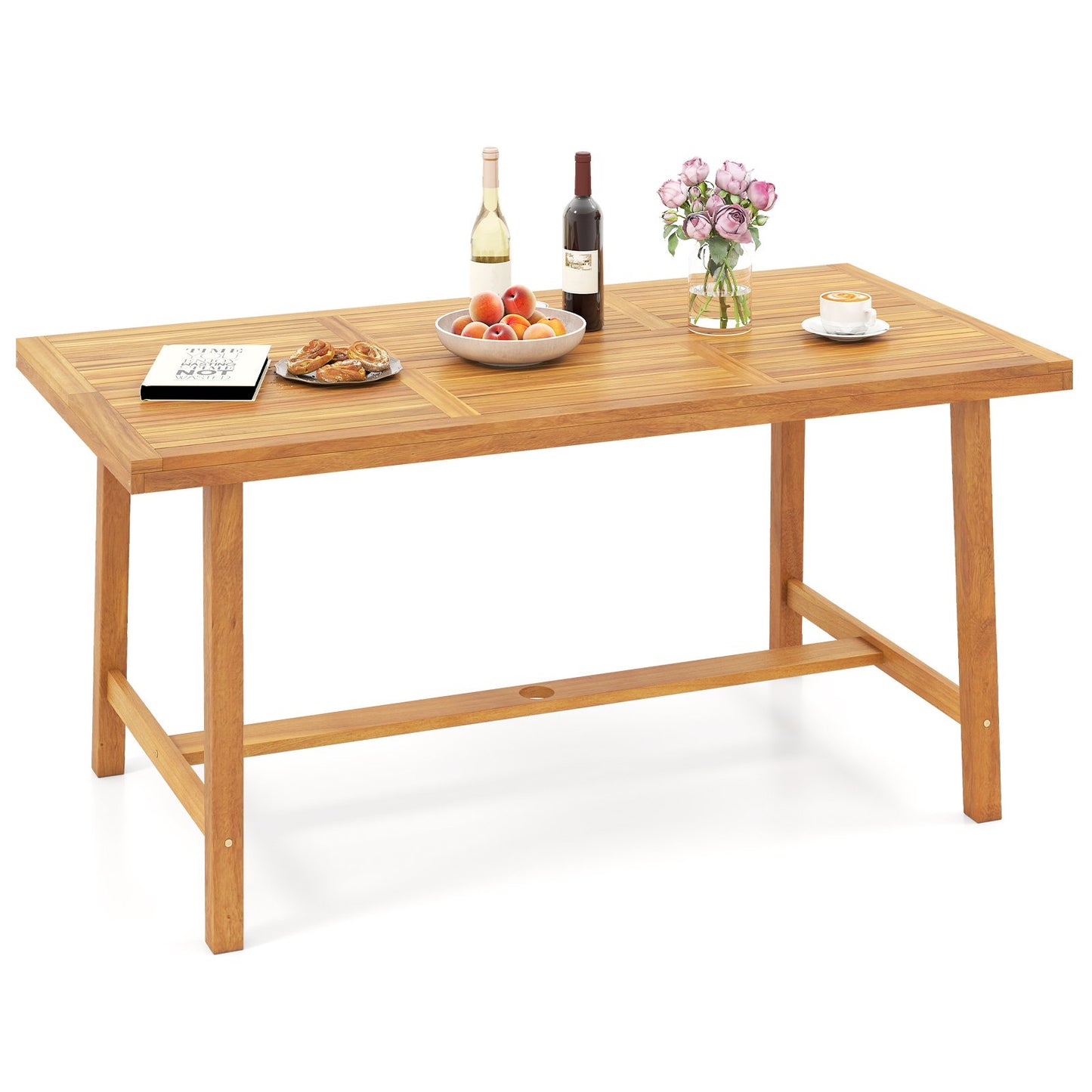 Acacia Wood Dining Table for 6 People Heavy-Duty Indoor Outdoor