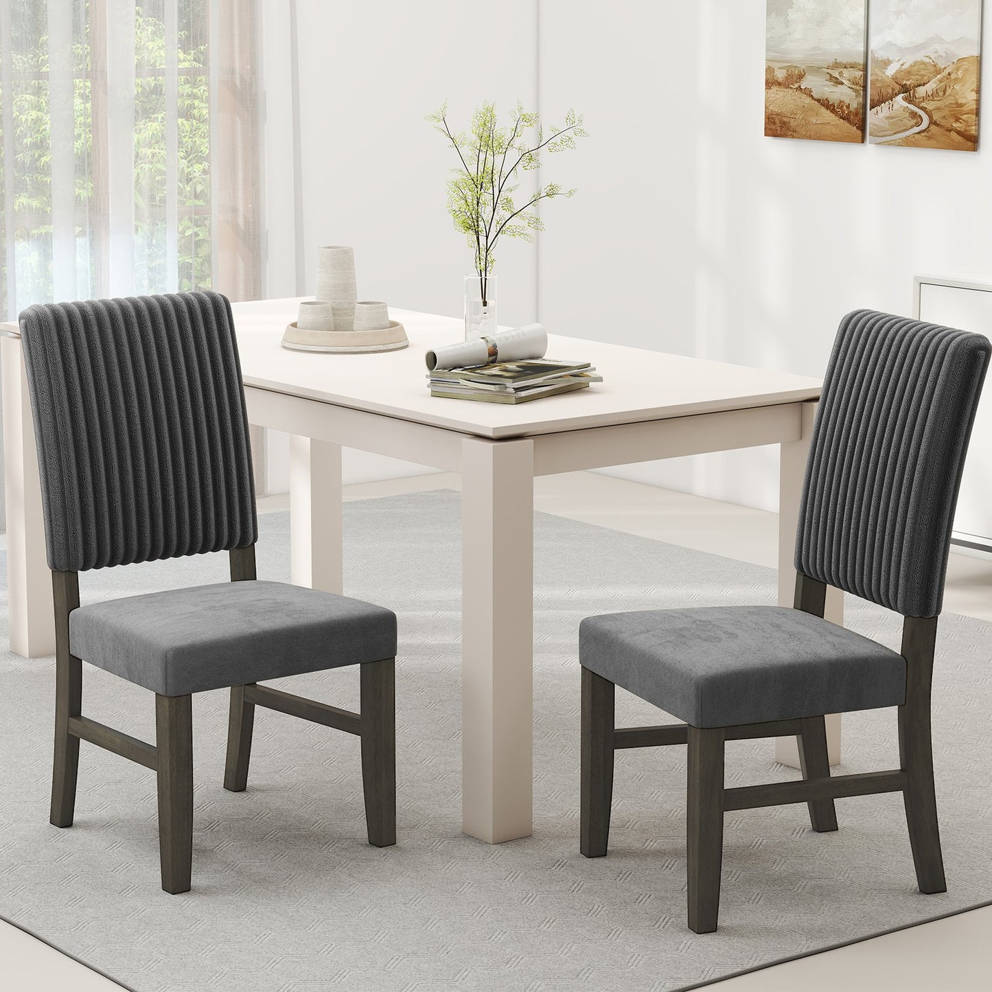 Dining Chair Set of 2 Mid-Century Modern Velvet Fabric Upholstered Chairs-Grey