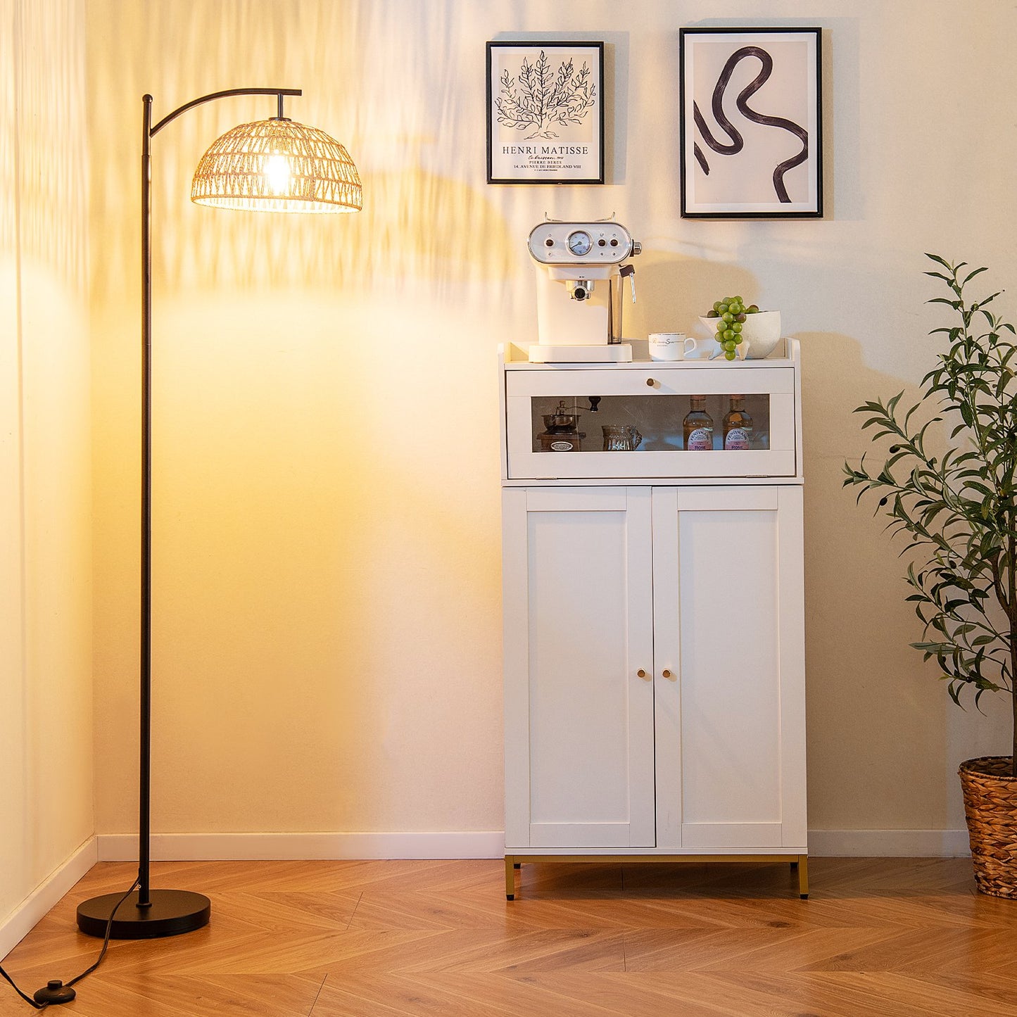 Arc Floor Lamp 63 Inches Tall Pole Lamp with Hanging Lampshade-Black