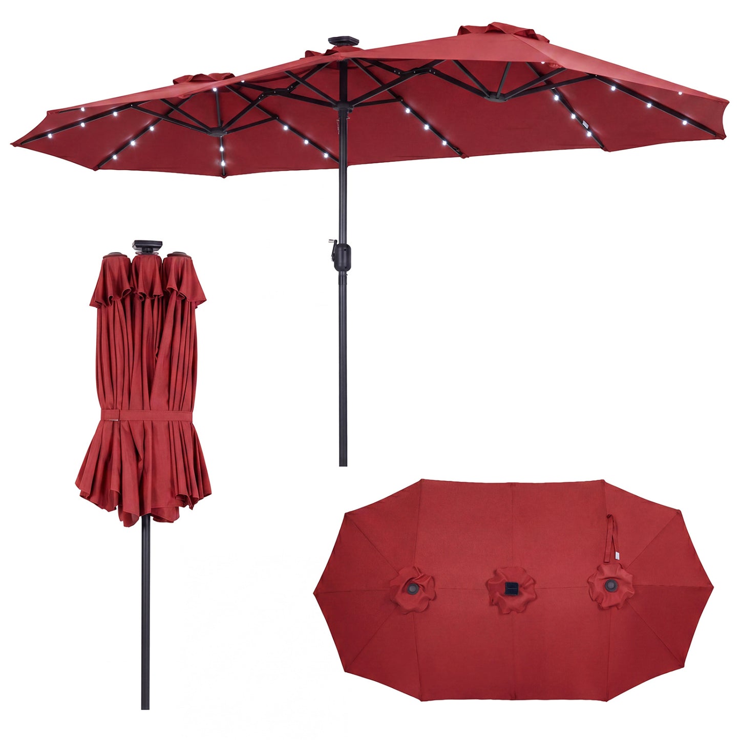 13 FT Double-Sided Patio Umbrella Large Rectangle Market Umbrella with 36 LED Lights-Beige