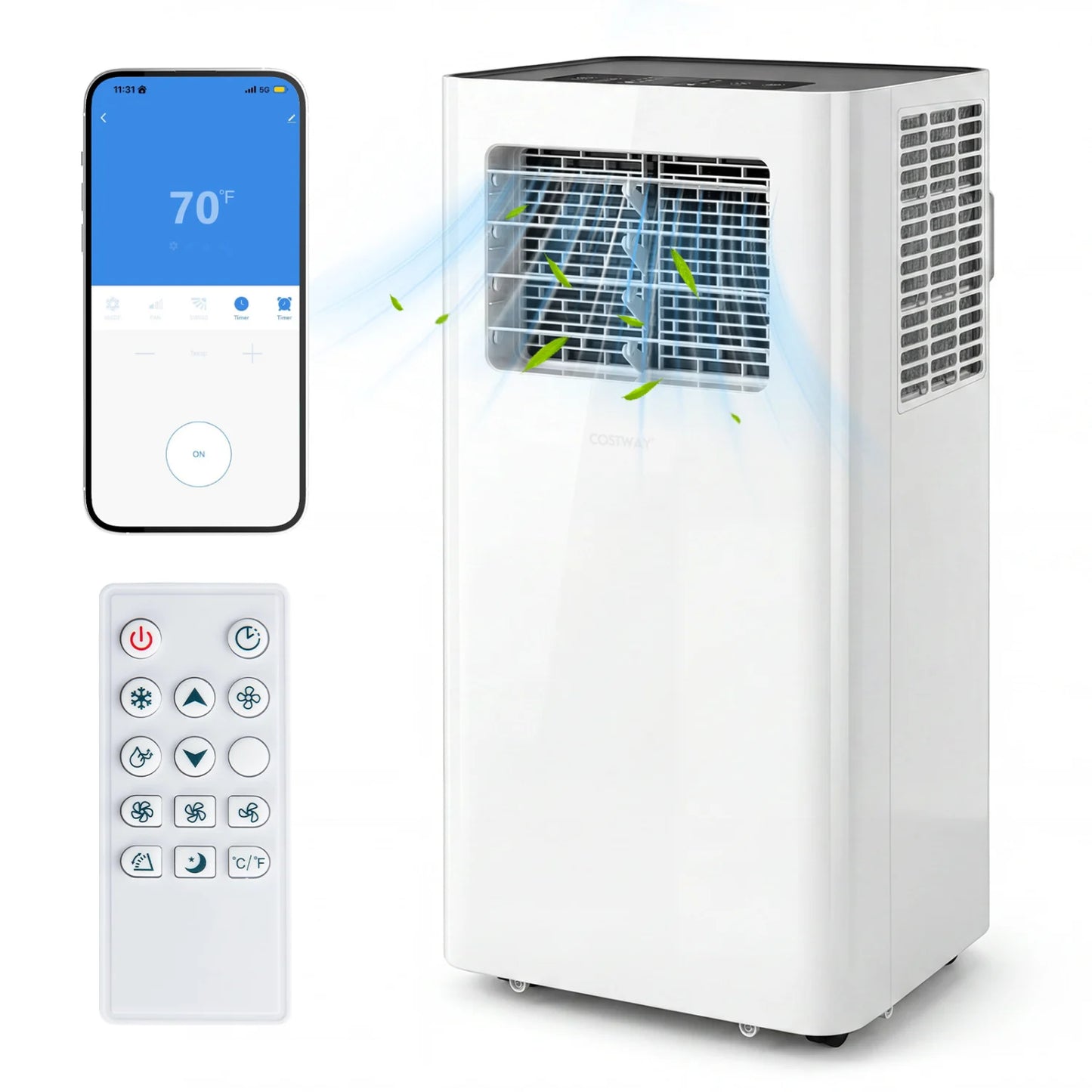 White 14000 BTU 3-in-1 smart portable air conditioner with Wi-Fi, remote control, and window kit by Wilsons Home Store
