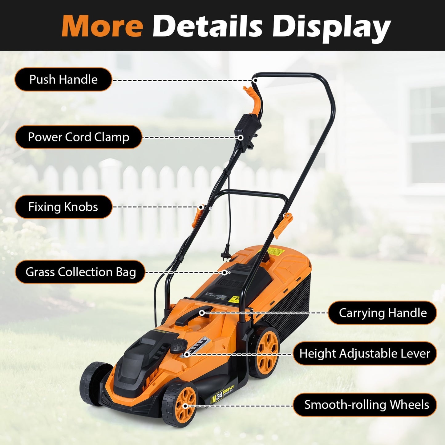 14-Inch 12-Amp Corded Electric Lawn Mower w/ 5-Position Height Adjustment-Green