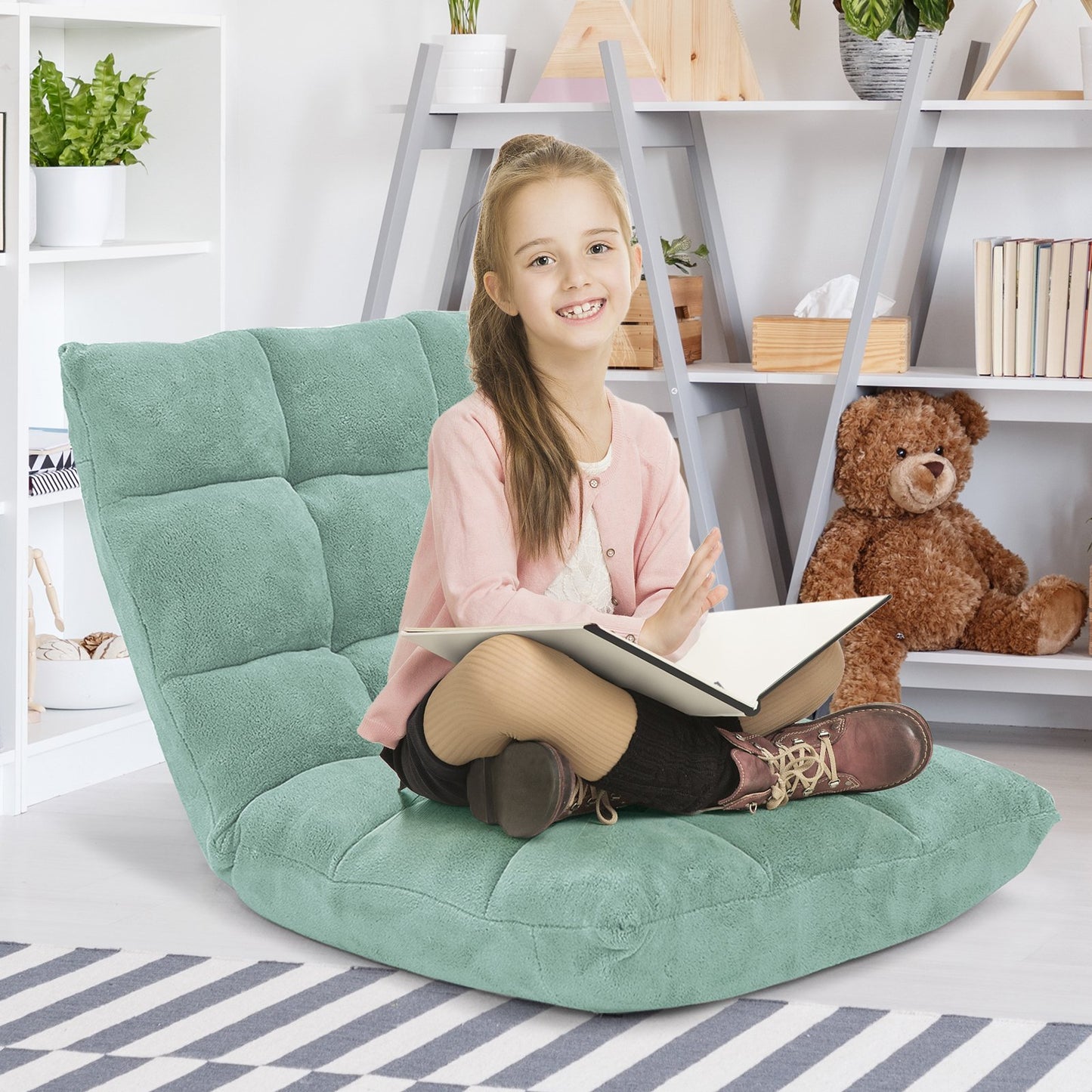 Adjustable 14-position Cushioned Floor Chair-Beige