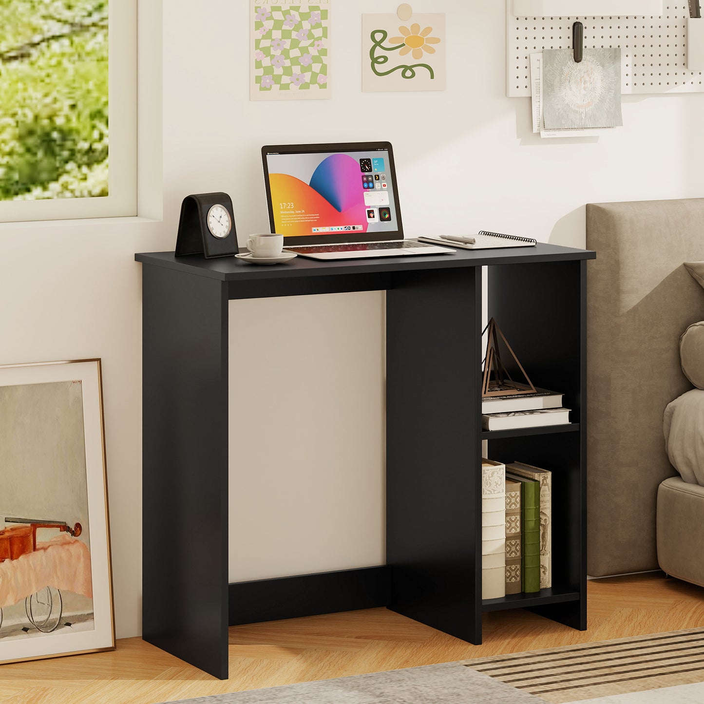 31.5 Inch Modern Home Office Desk with 2 Compartments-Black