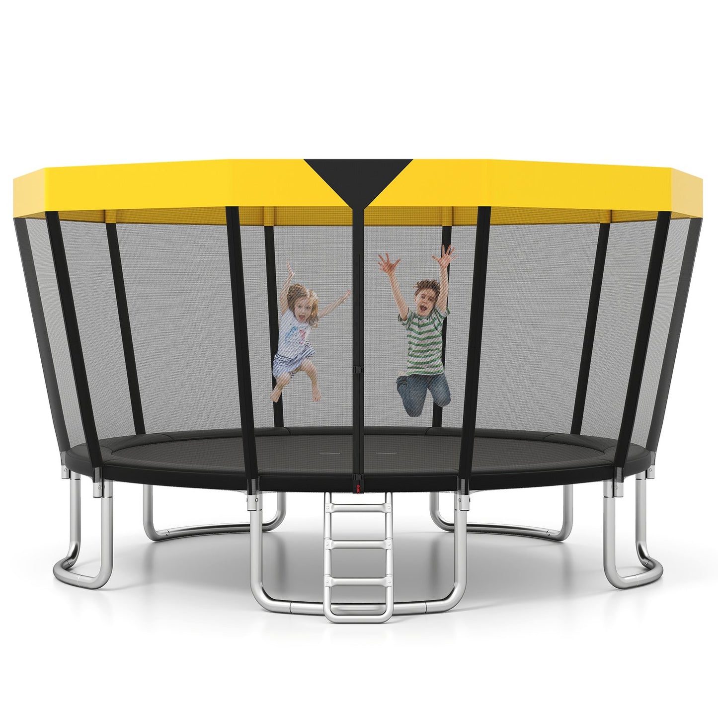 15 FT Outdoor Trampoline ASTM Compliant Recreational Trampoline with Non-Slip Ladder-Yellow