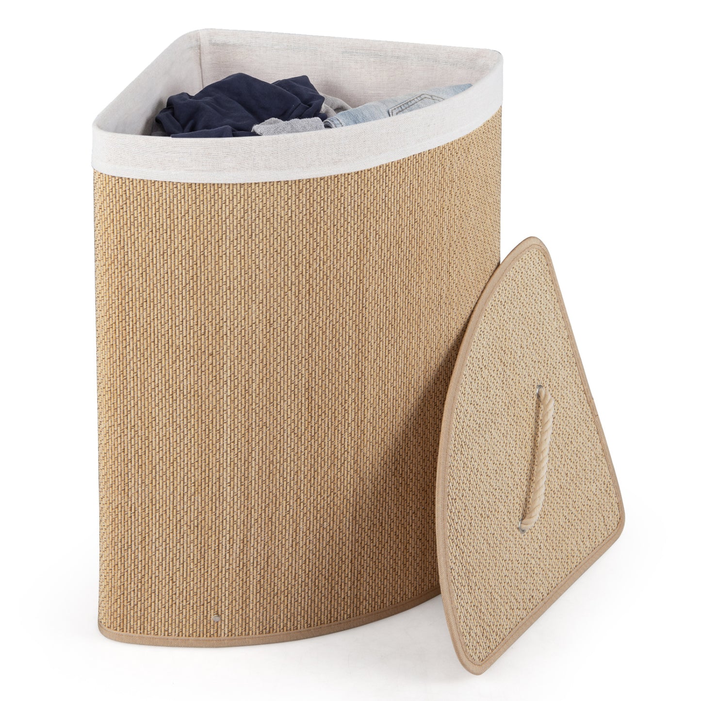 Black 15-gallon bamboo laundry hamper with removable liner, stylish laundry basket from Wilsons Home Store.