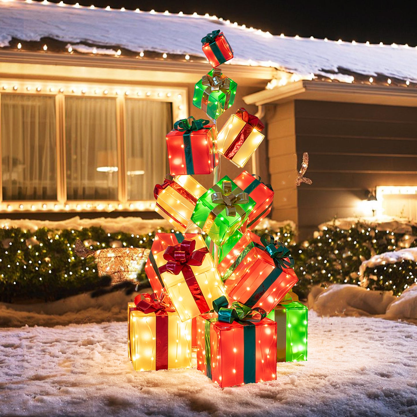 15 PCS Lighted Christmas Boxes with Bowknot and 483 LED Light Bulbs for Indoor Outdoor