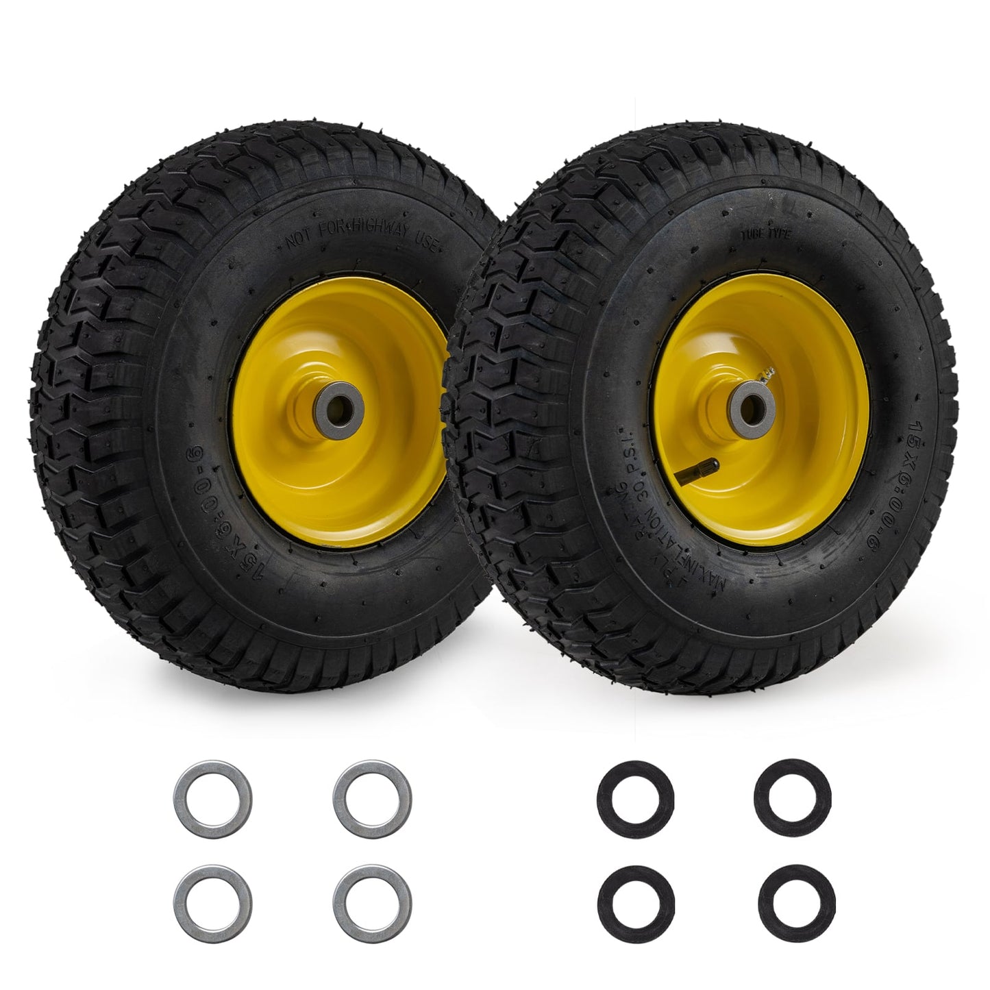 15 x 6.00-6 Tube-type Tires & Wheels 2 Pack 4 PR Tires-Yellow