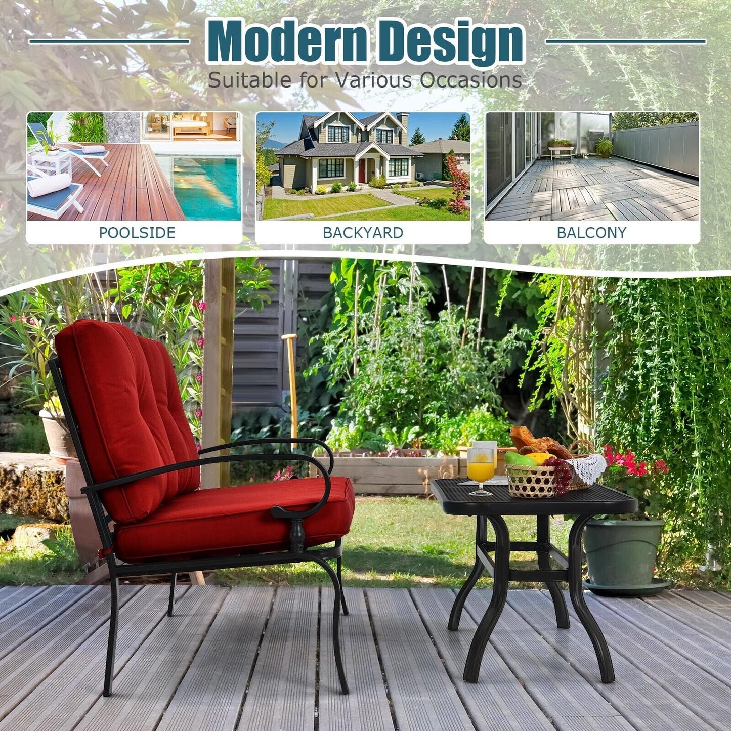 2 Pieces Patio Loveseat Bench Table Furniture Set with Cushioned Chair-Beige