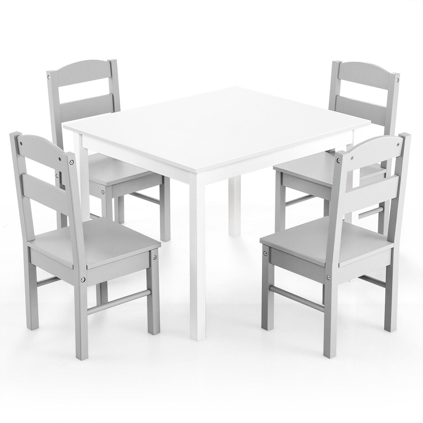 Kids 5 Piece Table and Chair Set Wooden Children Activity Playroom Furniture Gift-White