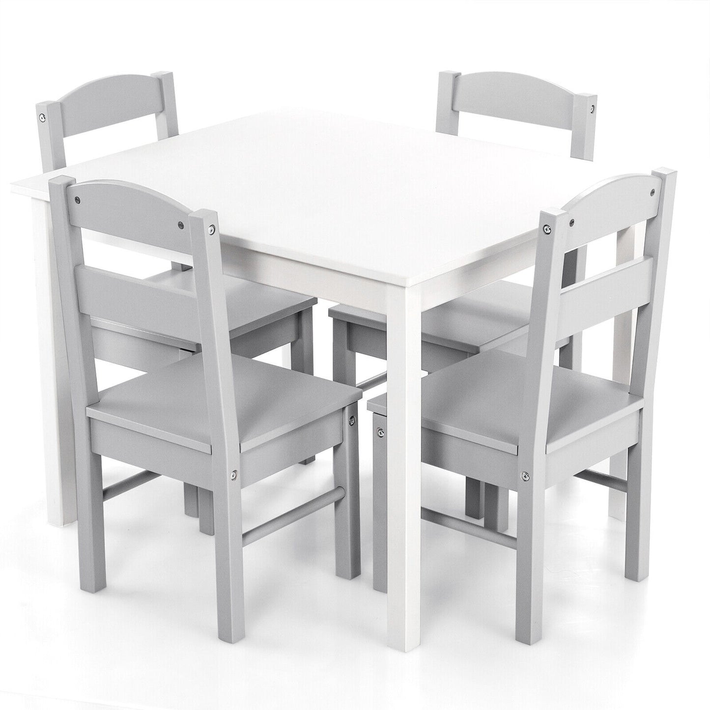 Kids 5 Piece Table and Chair Set Wooden Children Activity Playroom Furniture Gift-White
