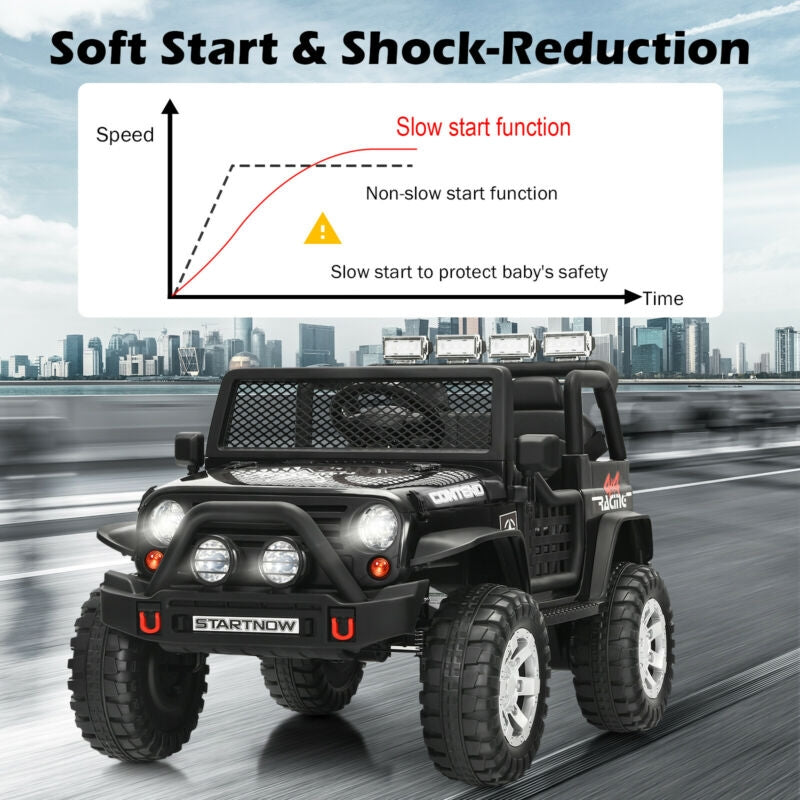 12V Kids Remote Control Electric Ride On Truck Car with Lights and Music-Black