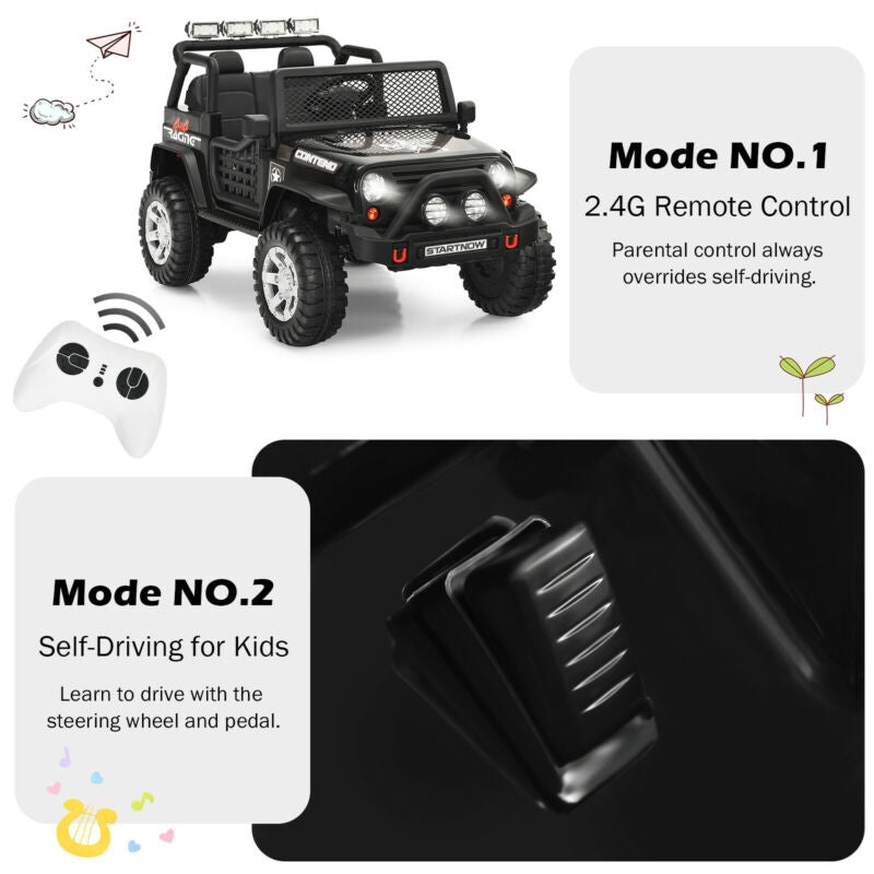 12V Kids Remote Control Electric Ride On Truck Car with Lights and Music-Black