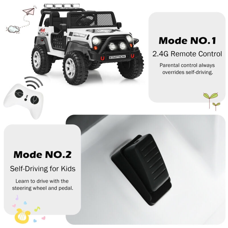 12V Kids Remote Control Electric Ride On Truck Car with Lights and Music-White