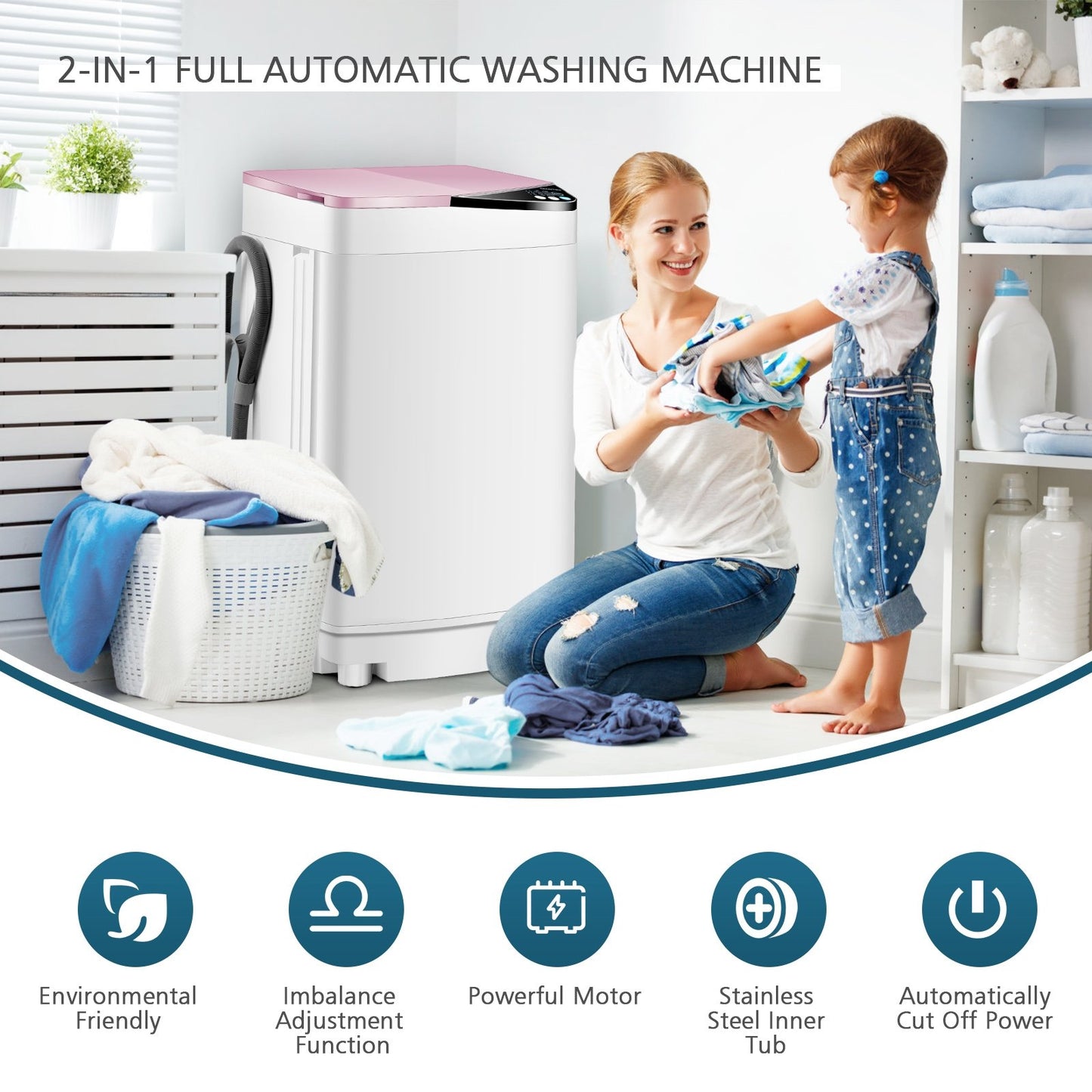 Full-automatic Washing Machine 7.7 lbs Washer / Spinner Germicidal-Blue