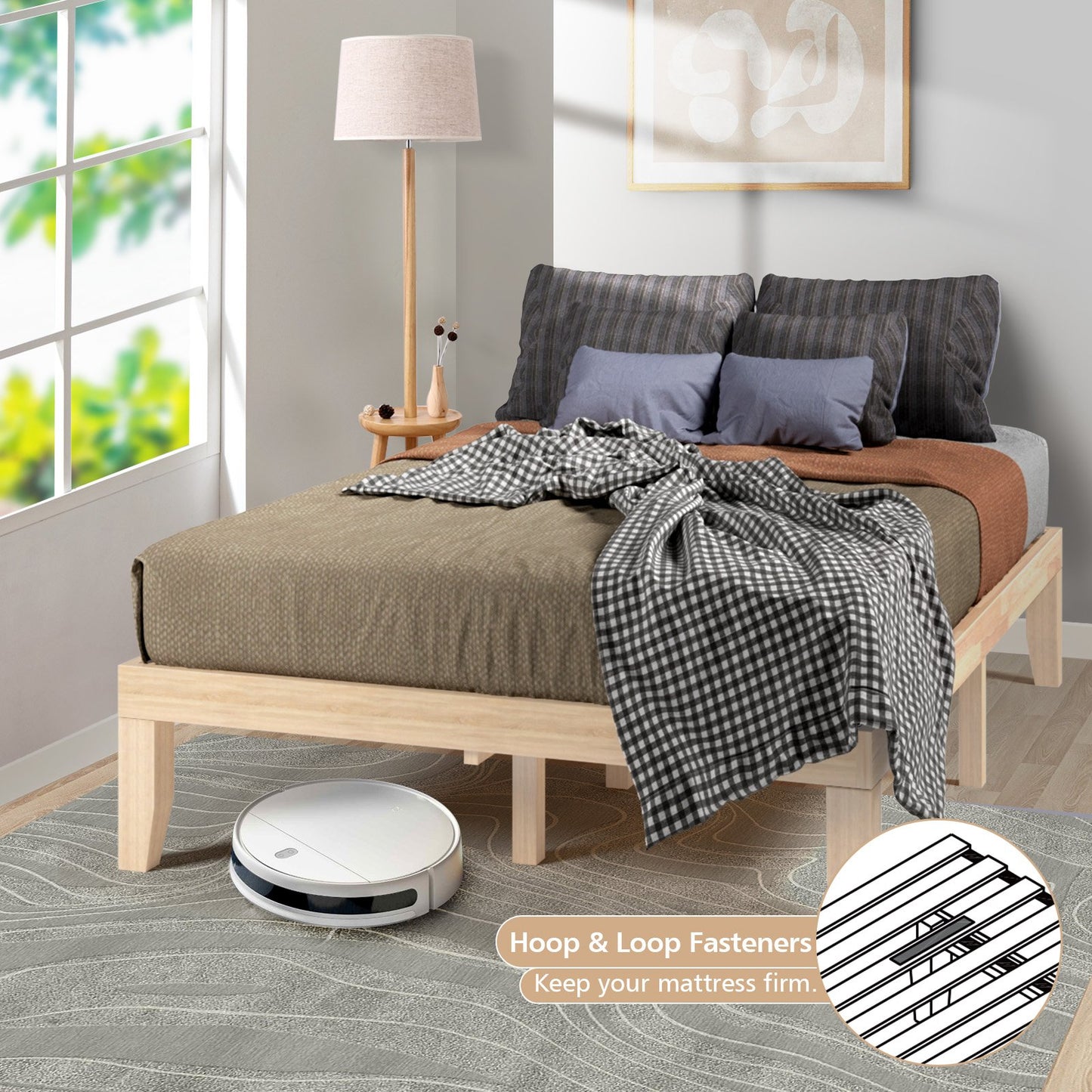 14 Inch Full Size Wood Platform Bed Frame with Wood Slat Support-Brown