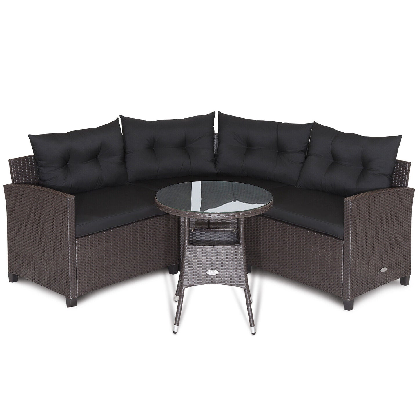 4 Pieces Patio Rattan Furniture Set Cushioned Sofa Glass Table-Black