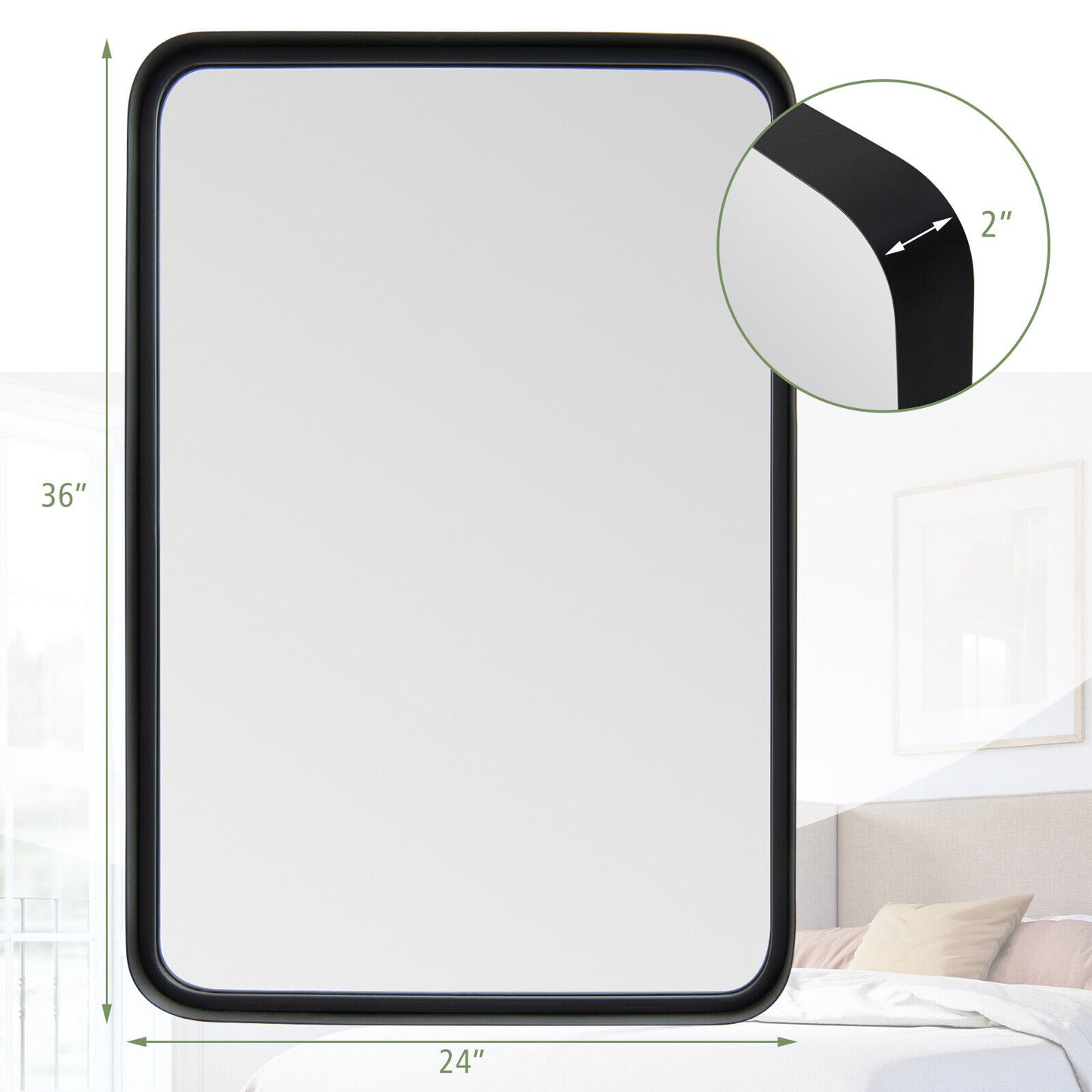 Rectangular Wall Mount Bathroom Mirror with Solid Steel Frame-L