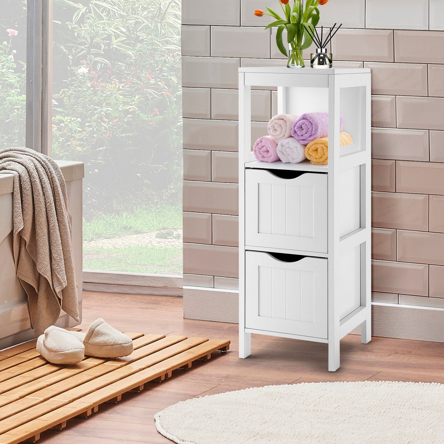 Freestanding Storage Cabinet with 2 Removable Drawers for Bathroom-Black