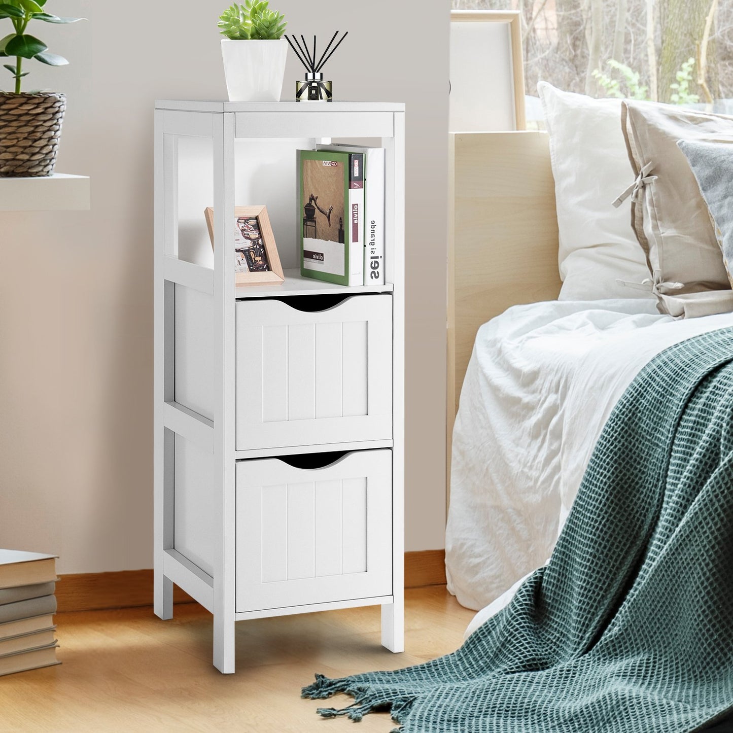 Freestanding Storage Cabinet with 2 Removable Drawers for Bathroom-Black