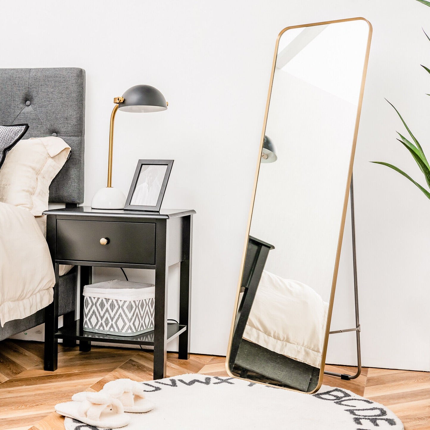 Full Length Wall Mounted Hanging Mirror with Stand Free Standing Body-Golden