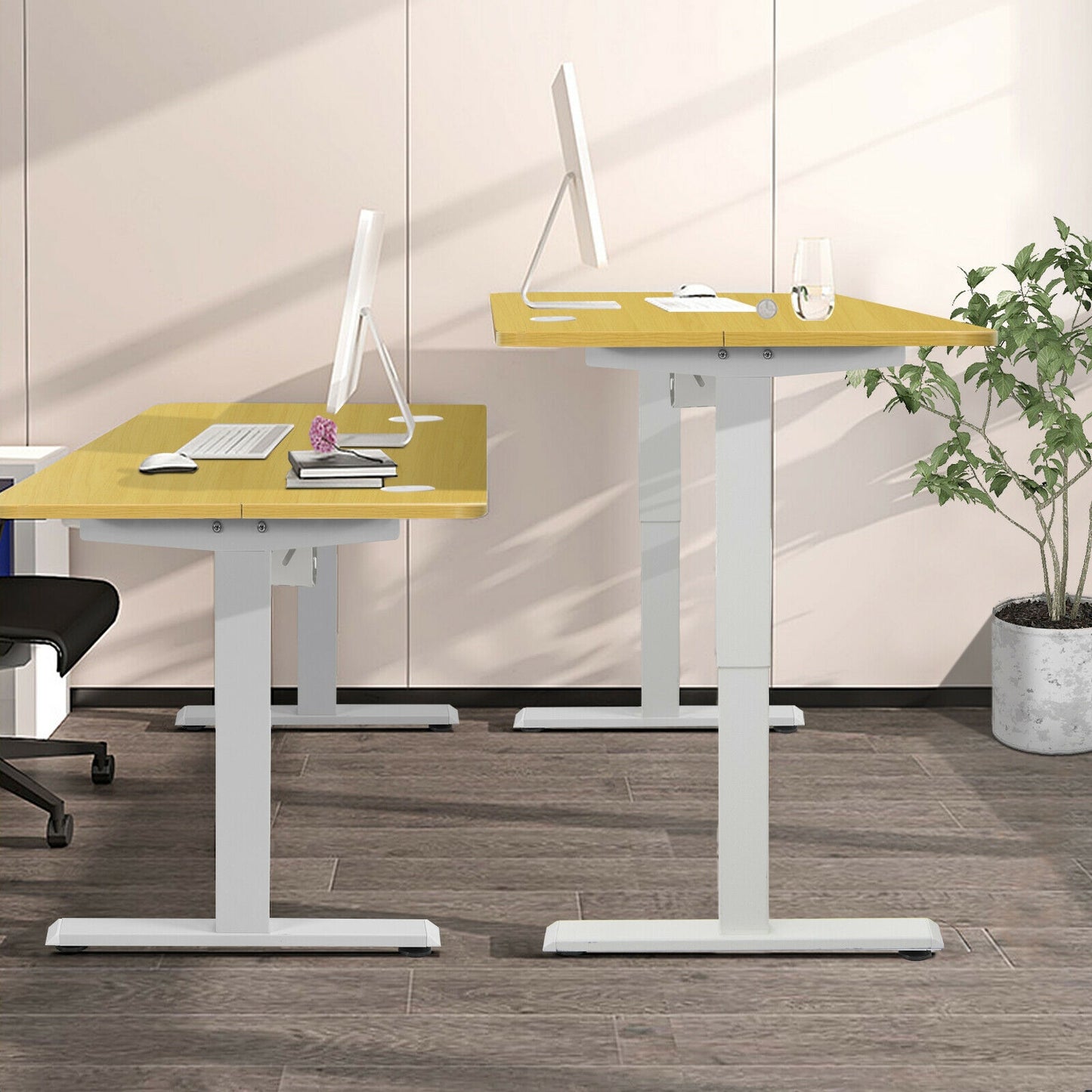 48-Inch Electric Standing Adjustable Desk with Control Panel and USB Port-Natural