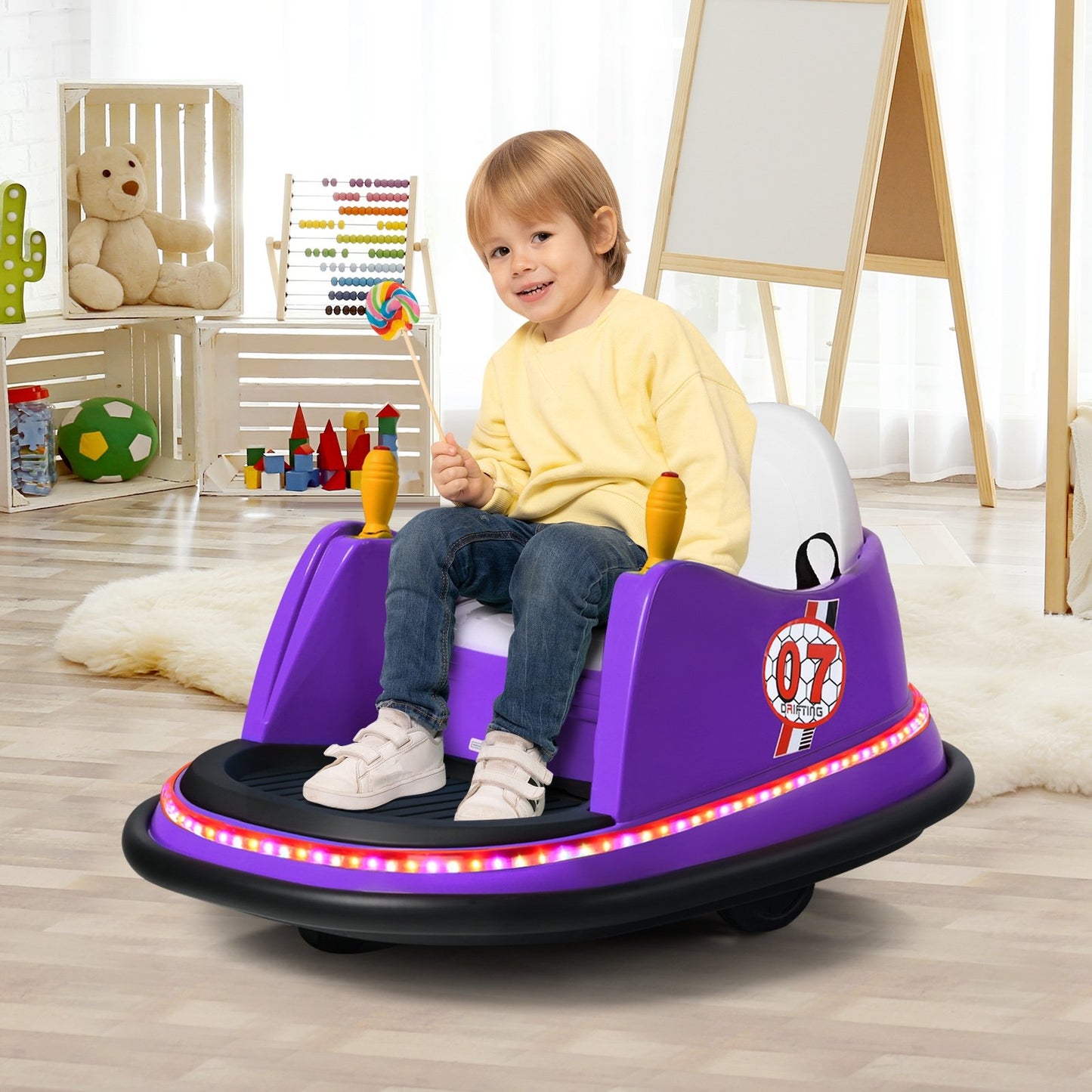 12V Electric Kids Ride On Bumper Car with Flashing Lights for Toddlers-Blue