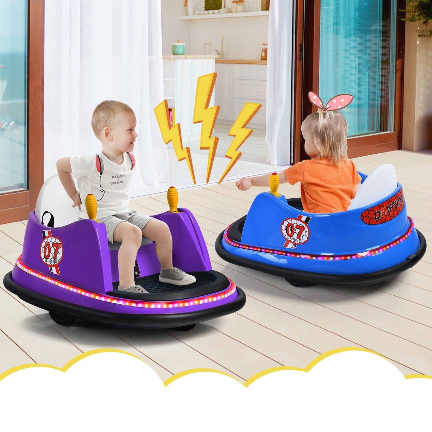 12V Electric Kids Ride On Bumper Car with Flashing Lights for Toddlers-Blue