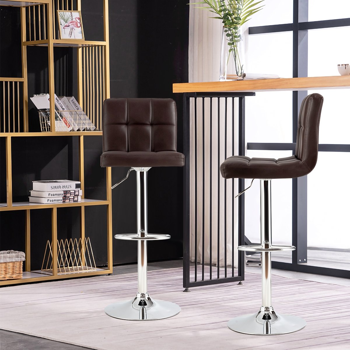 Adjustable Swivel Bar Stool with PU Leather-Black