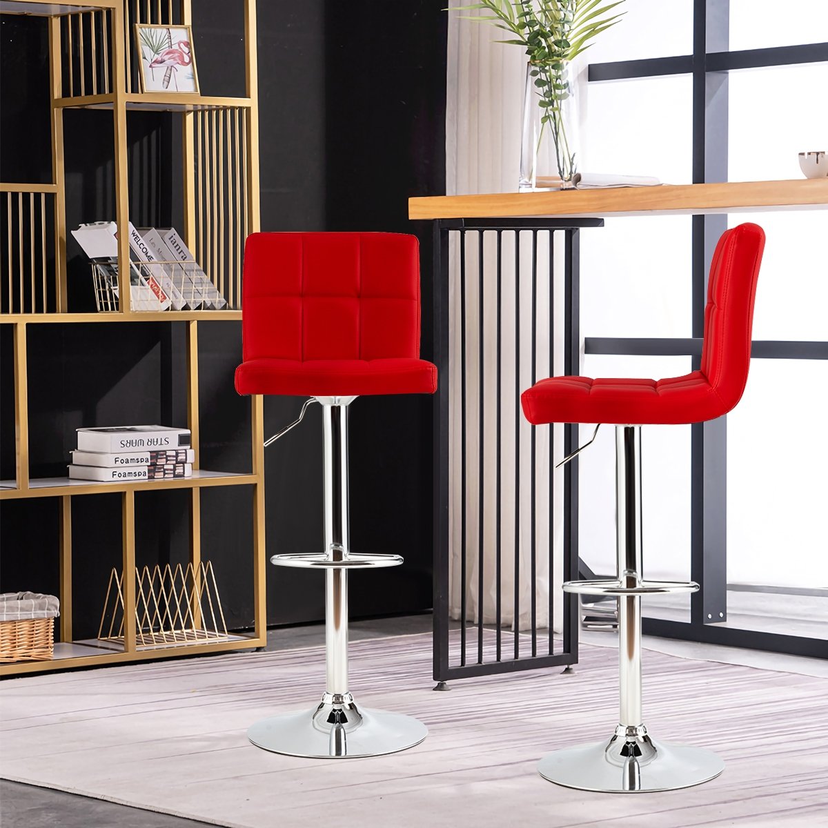 Adjustable Swivel Bar Stool with PU Leather-Black