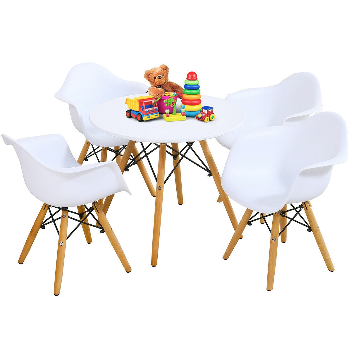 5 Piece Kids Modern Round Table Chair Set